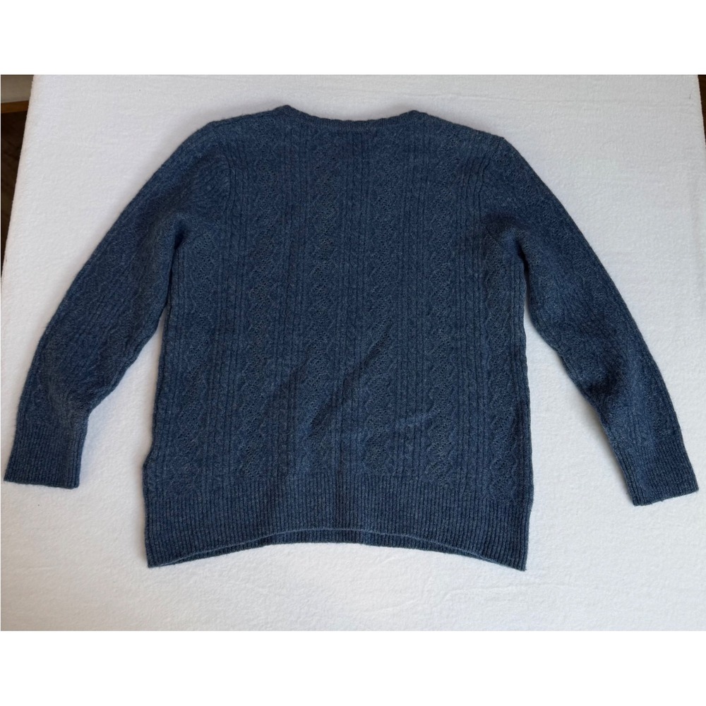 Woolovers 100% Lambswool Blue Henley Sweater Women Medium Cable Knit Pointelle - Picture 3 of 10